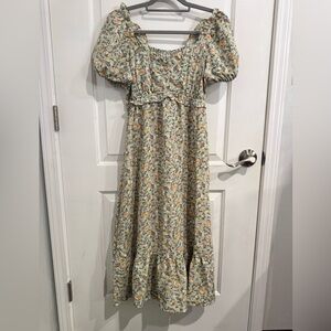 Chic Floral Puff Sleeve Maxi Dress